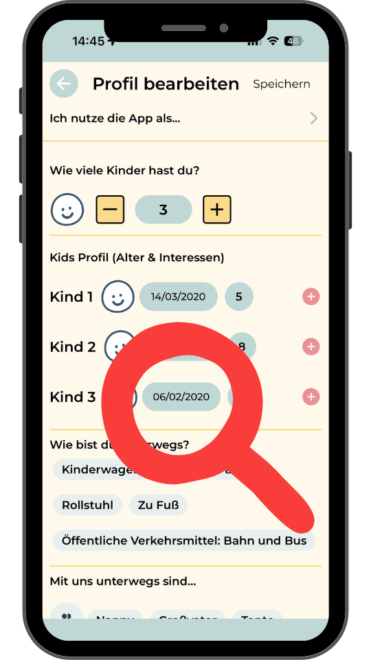 Schritt 4 · Geburtsdatum der Kids anpassen