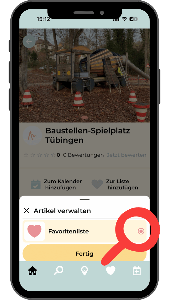 Schritt 3 · Favoritenliste auswählen · Fertig